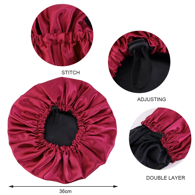 Satin Bonnet for Sleeping Silky Bonnet Cap Large Double Layer Reversible Adjustable Sleep Bonnet Used To Hair Care